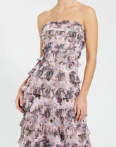 Purple Strapless Micro Ruffle Dress